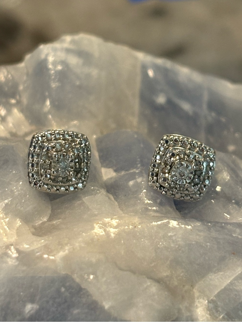 Sterling Silver Diamond Cluster Stud Earrings